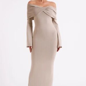 Elegant Off-Shoulder Beige Dress